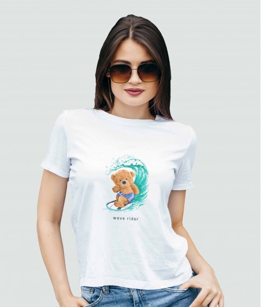 Дамска тениска с щампа Мечета Wave rider Bear